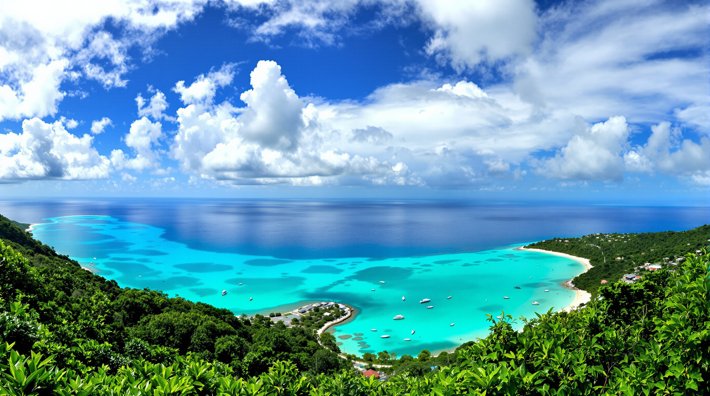 Panoramic view of Roatan Honduras showing the Caribbean coast and lush tropical landscape