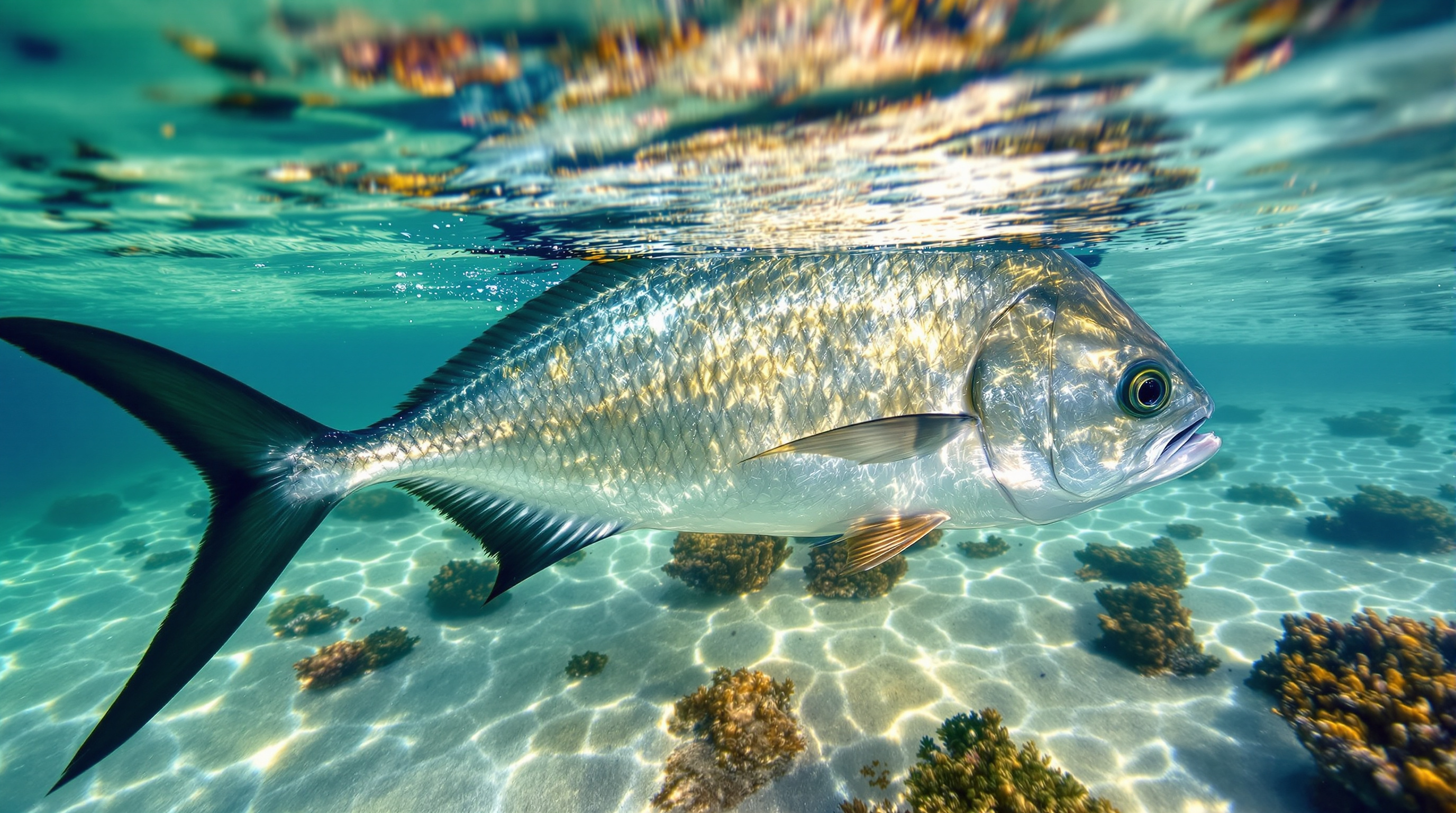 Large Atlantic permit caught on a fly in the shallow flats near Roatan Honduras