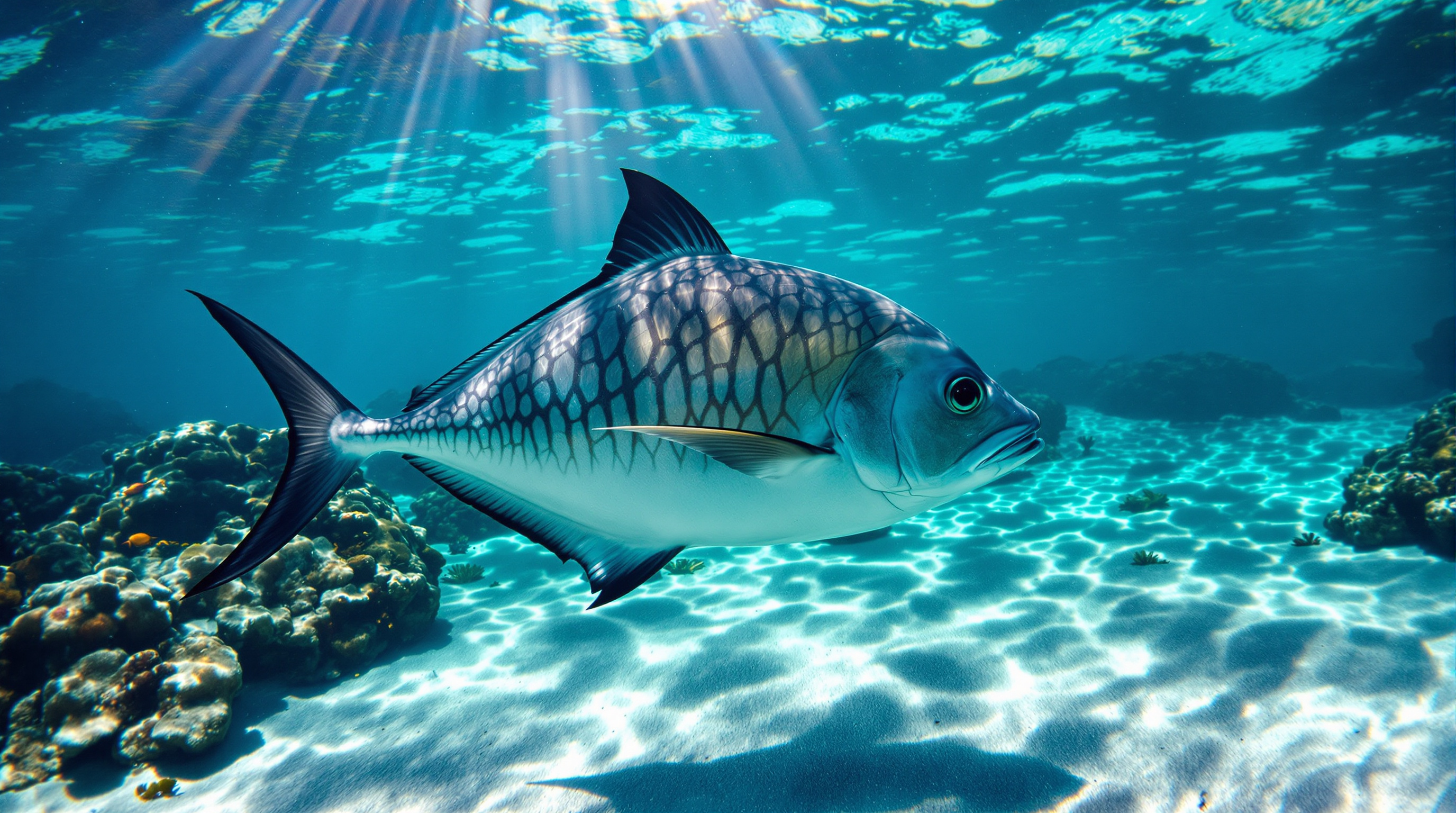 Atlantic permit fish cruising the shallow Caribbean flats near Roatan Honduras