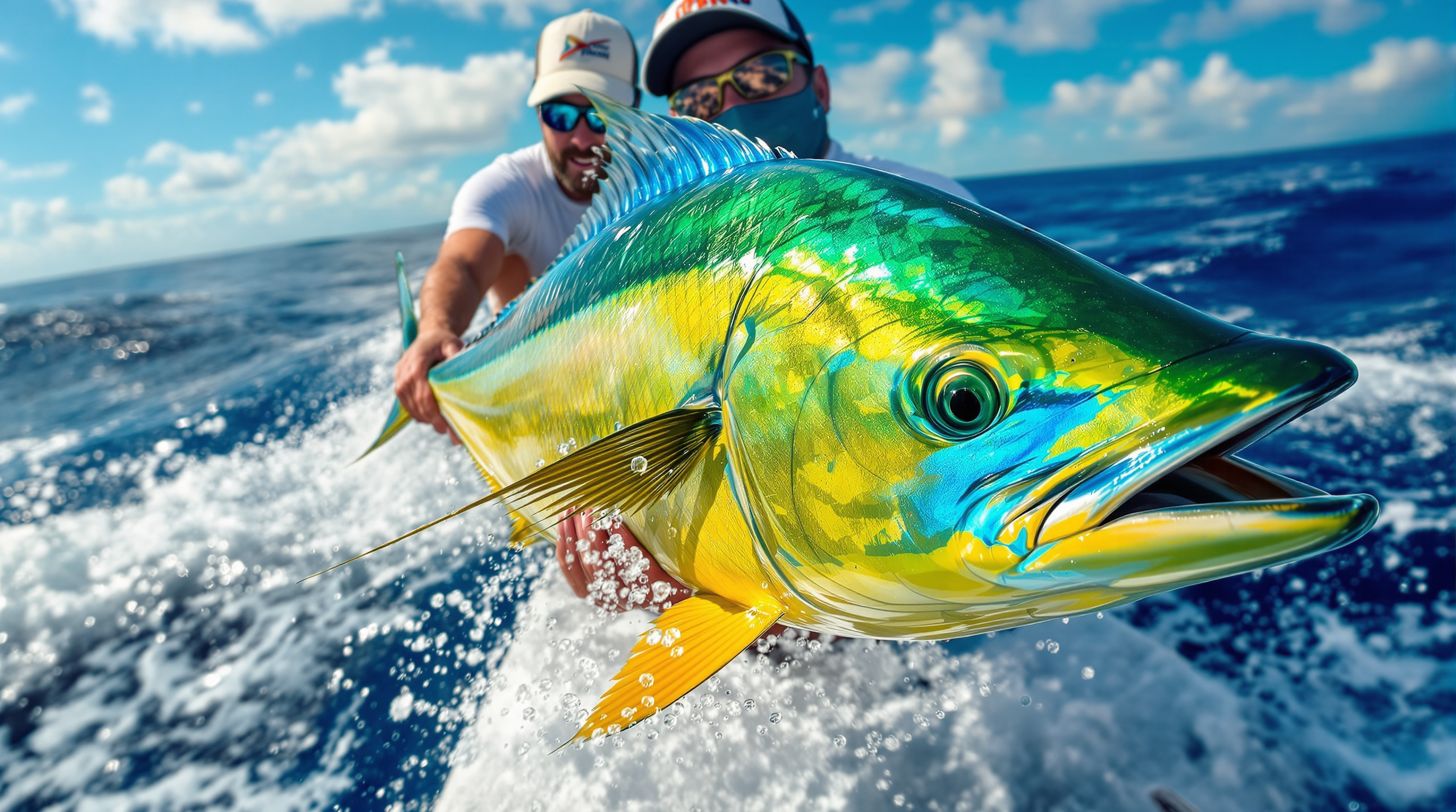 Brilliantly colored Dorado mahi-mahi caught offshore near Roatan Honduras Bay Islands